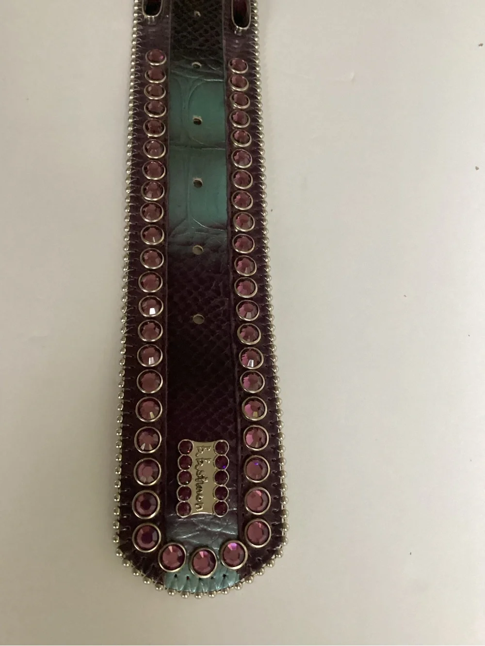 B.B.Simon Crystal Rhinestone Leather Belt Pink Purple Y2K Western Bling Glam